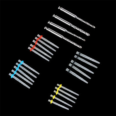 Dental Straight Screw Tapered Endodontics Spiral Fiber Post Dengan Bor 20 Pos Dan 4 Bor Dental Glass Fiber Post