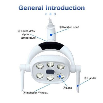 Lampu Induksi Gigi LED 6 untuk Unit Gigi 9W Lampu LED Bedah Mulut yang Dapat Disesuaikan Jenis Sensor Lampu Operasi Tanpa Bayangan