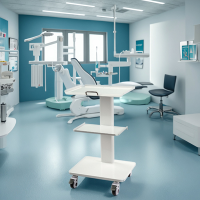 Kereta Dokter Gigi Stainless Steel Multi-Fungsi dengan Kereta Lab Bergerak dengan Soket Built-in 3 Lapis