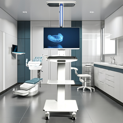 White Color Dental Oral Scanner Mobile Cart dengan Monitor Holder Metal Dental Instrument Cart Portable Dental Trolley