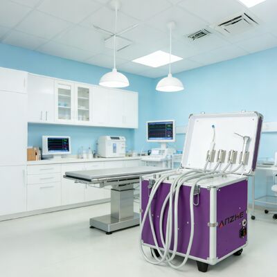 Harga bagus Unit gigi portabel mini bagasi dengan kompresor udara Unit turbin gigi mobile lengkap Set peralatan klinik gigi portabel on line