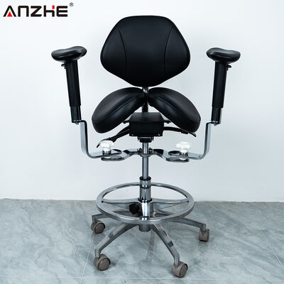 Ergonomic Split Saddle Dental Stool Kursi Dokter Medis Tinggi yang Dapat Disesuaikan dengan Pelapis Kulit Mikrofiber PU Warna Kustom
