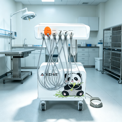 Portable Electric Veterinary Dental Unit dengan Kompresor Udara Peralatan Gigi Hewan Mobile dengan Scaler LED Curing Light & Suction