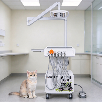 Mobil Dental Cart dengan Lampu Pemeriksaan LED Mata 8 Dibangun dalam Silent Oil Free Air Compressor dan Woodpecker Ultrasonic Scaler